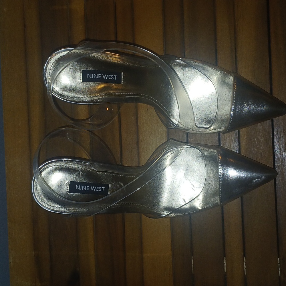 Nine West Clear and Silver Toe Pump